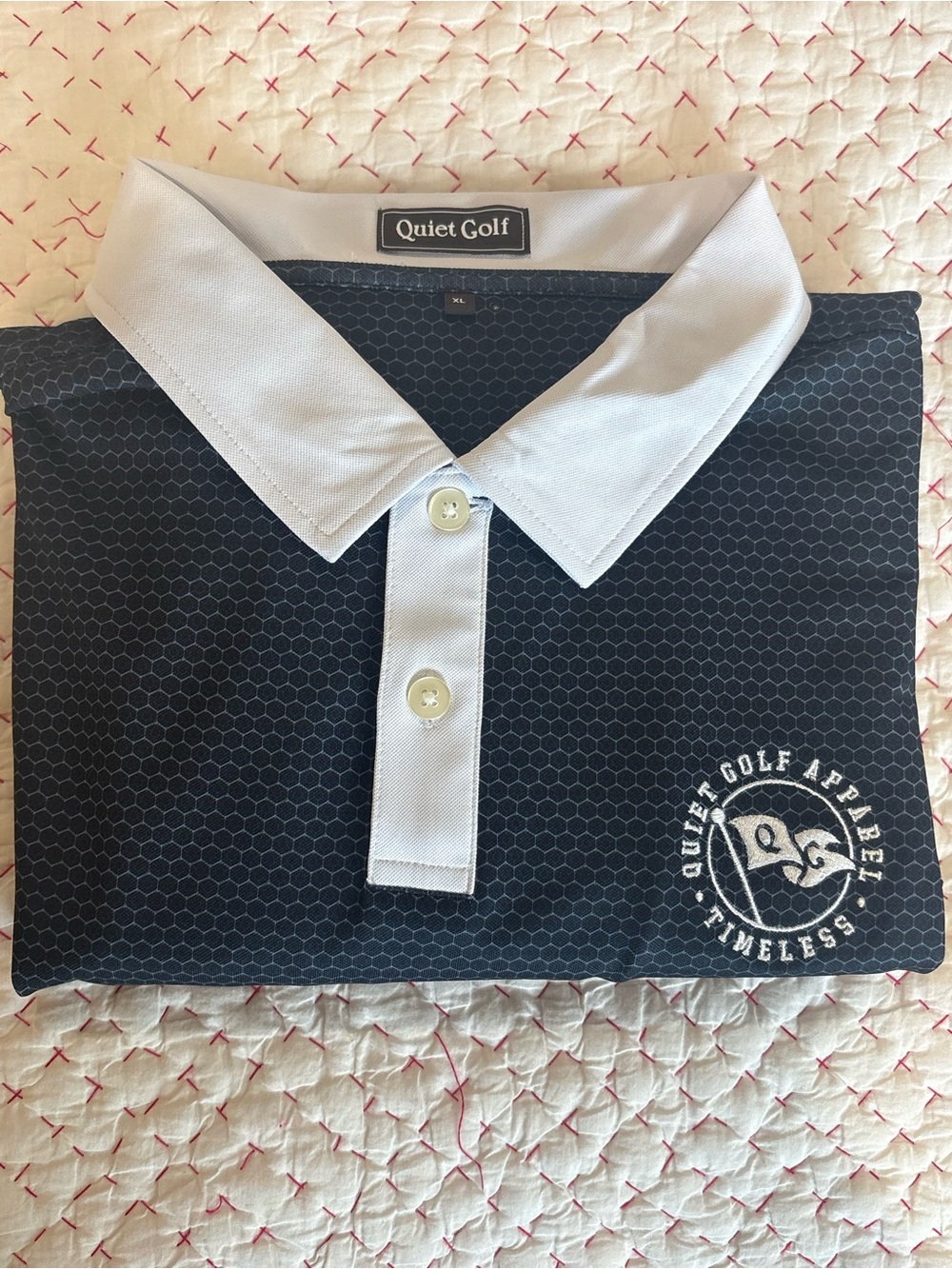 ⛳️⛳️ Mens Quiet Golf Apparel “Timeless” Sharp Navy Polo with White Collar 🏌️🏌️